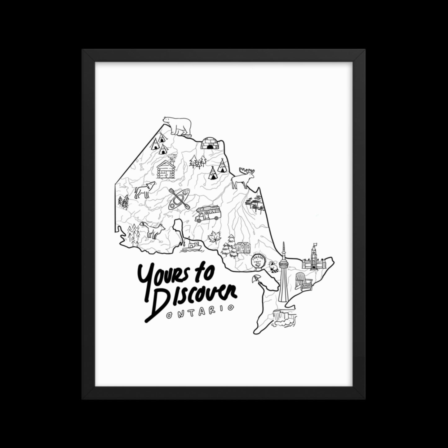 Ontario Symbols Map - Framed Poster 16″×20″